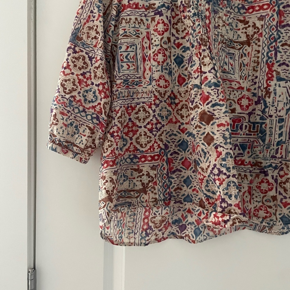 Lauren Ralph Lauren Jeans Co Pintuck Aztec Southwestern Print Cotton Top Boho - Picture 3 of 7